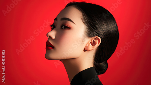 A woman with red lipstick