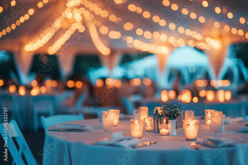 elegant outdoor wedding reception with string lights 
