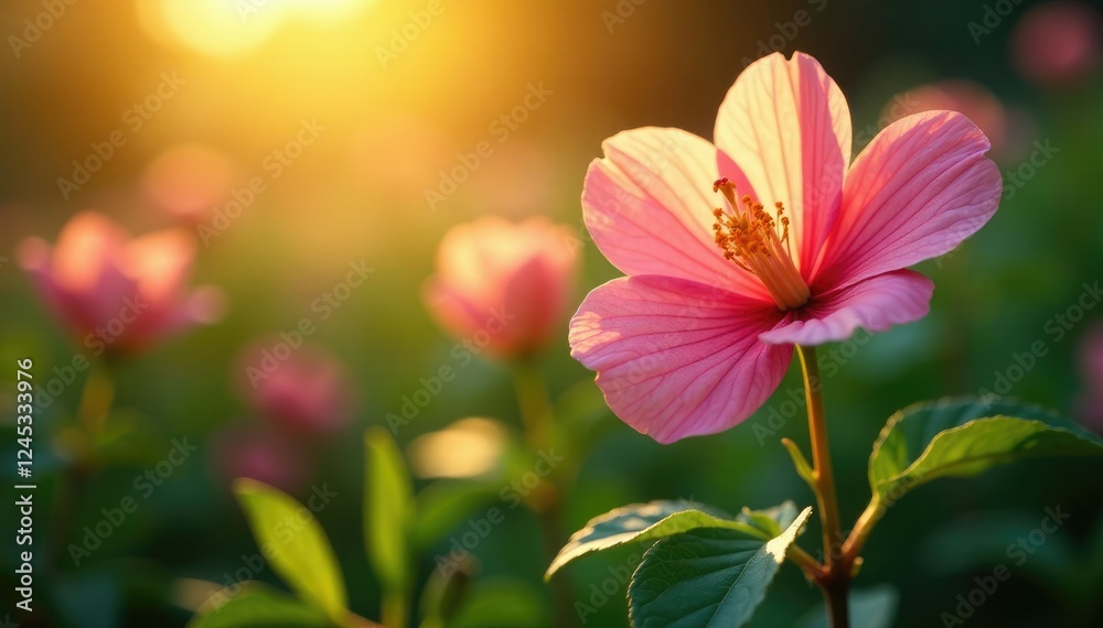 Warm sunlight highlights the flower's texture, flowers, foliage, leafy Warm sunlight highlights the flower's texture, flowers, foliage, leafy