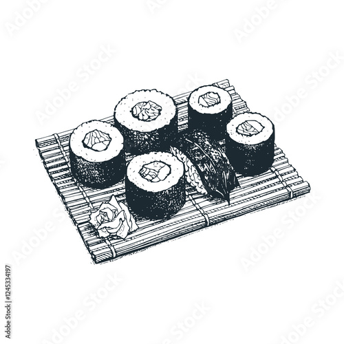 The japanese sushi. Black white icon vector and icon illustration.