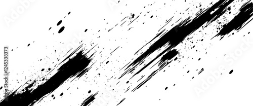 Vector black spots, splashes and dotted paint brush grunge texture rough black.	