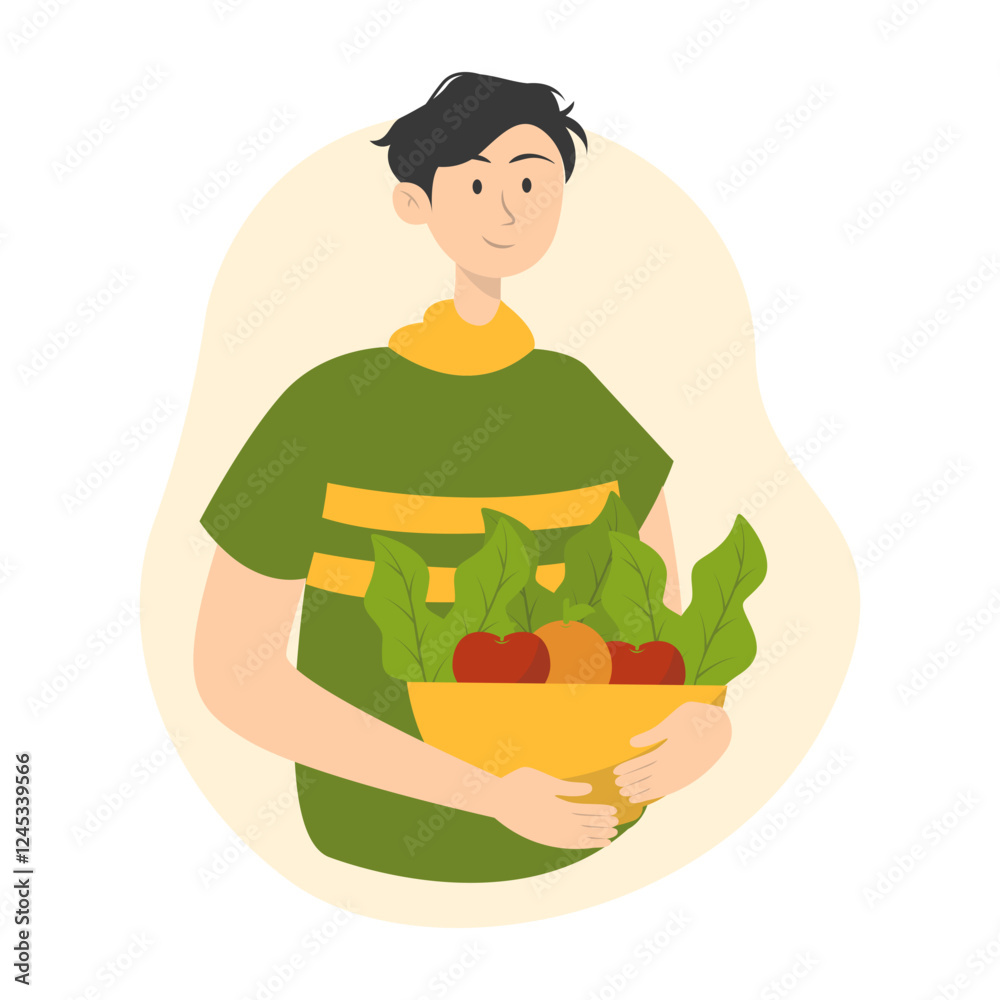 Illustration of People Vegetarian. Flat Cartoon Vector Character. Illustration of People Vegetarian. Flat Cartoon Vector Character.