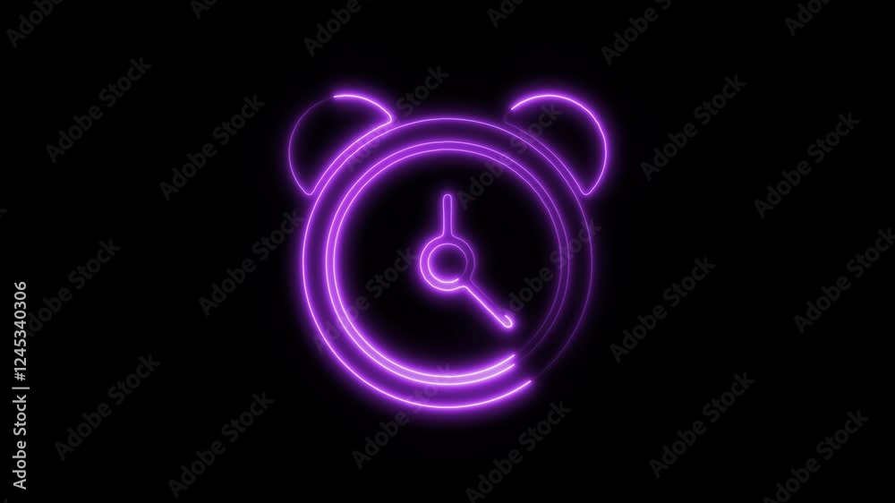Glowing Neon Clock Icon Isolated, Time Management and Alarm, HD Video Motion Graphic Animation on Black Background Glowing Neon Clock Icon Isolated, Time Management and Alarm, HD Video Motion Graphic Animation on Black Background