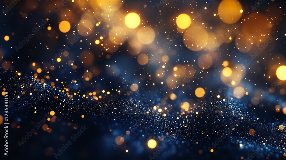 Fototapeta premium abstract background with Dark blue and gold particle. Christmas Golden light shine particles bokeh on navy blue background