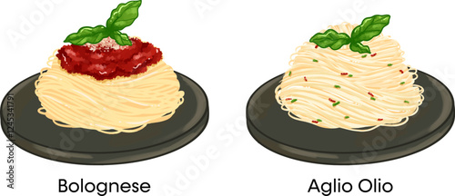 Italian Food Vector Illustration Bolognese Aglio Olio