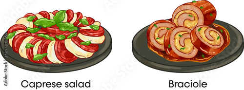 Italian Food Vector Illustration Caprese Salad Braciole