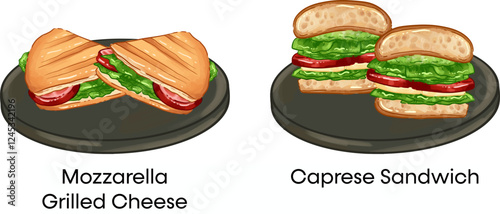 Italian Food Vector Illustration Capresse Sandwich Grilled Cheese