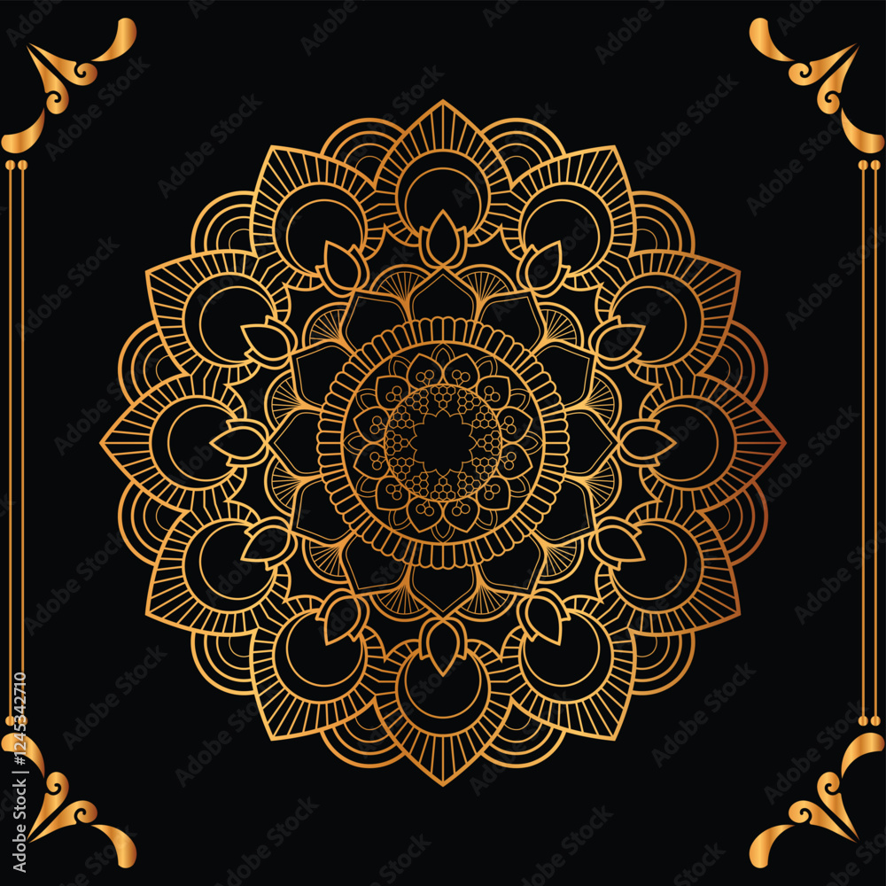 Luxury mandala design black background in gold color
Luxury mandala design black background in gold color