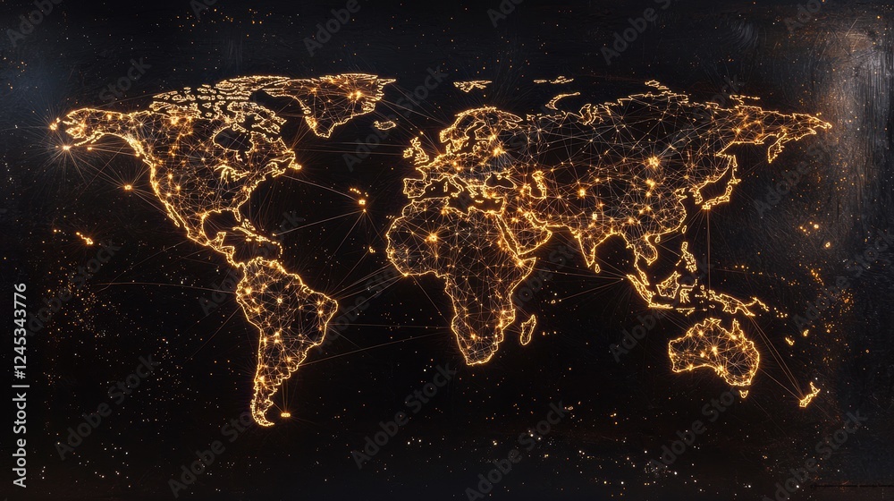 Obraz premium Abstract Global Connectivity Depiction with Glowing Network Lights