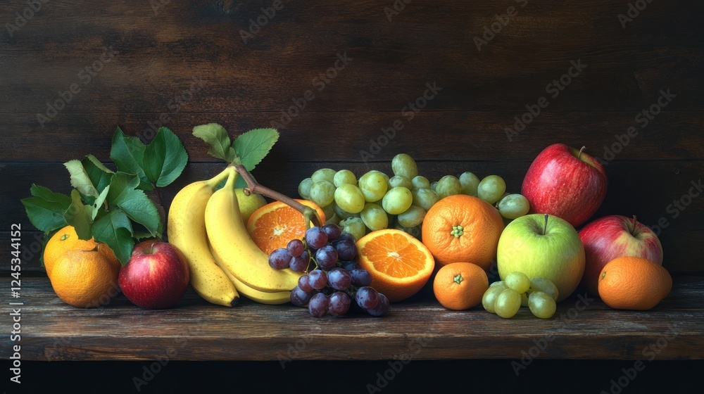 Colorful fruit still life on wooden surface Colorful fruit still life on wooden surface