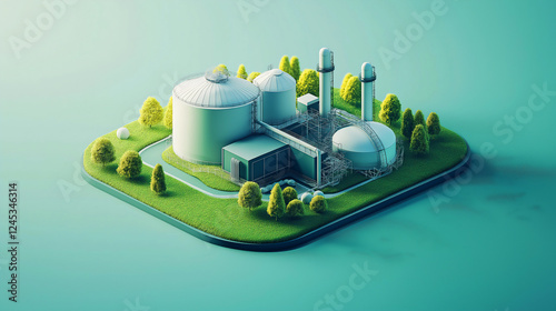 Biogas plant 3D low-poly style.