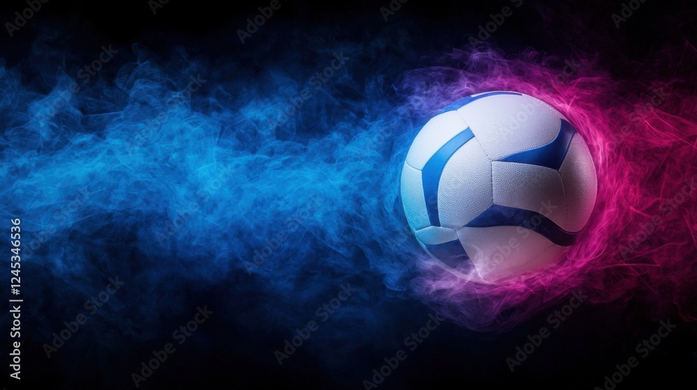Fototapeta premium Intense Volleyball Spike Amid Dramatic Lighting and Smoke Effects A Dynamic and Thrilling Sports Moment Captured with Glowing Visuals and a Sense of Energy and Competition