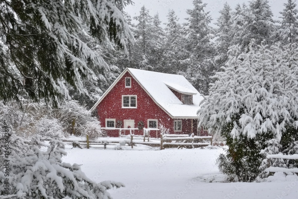 Snowy Christmas Tree Farm in Serene Winter Landscape Snowy Christmas Tree Farm in Serene Winter Landscape