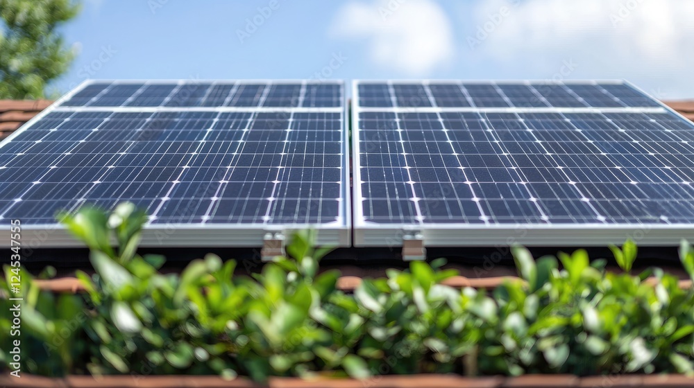 Rooftop solar panels, energy, home, green, sustainability, environment, clean energy, sunny day Rooftop solar panels, energy, home, green, sustainability, environment, clean energy, sunny day
