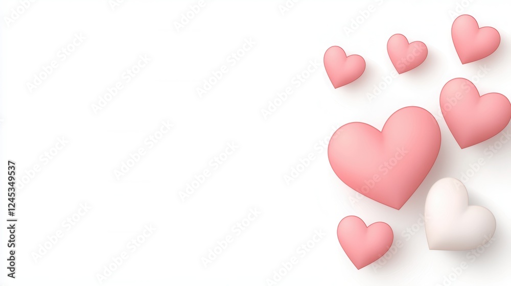 Pink and White Hearts on White Background Romantic Celebration Design with Heart Shapes and Pastel Pink and White Hearts on White Background Romantic Celebration Design with Heart Shapes and Pastel