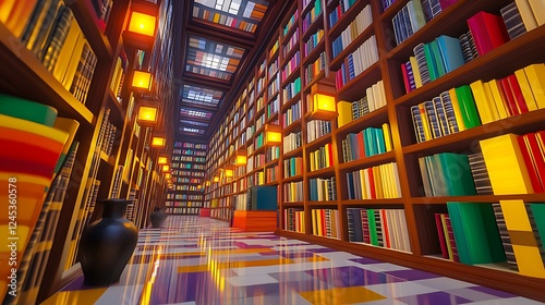 A vibrant library of books showcasing the importance of knowledge and free speech