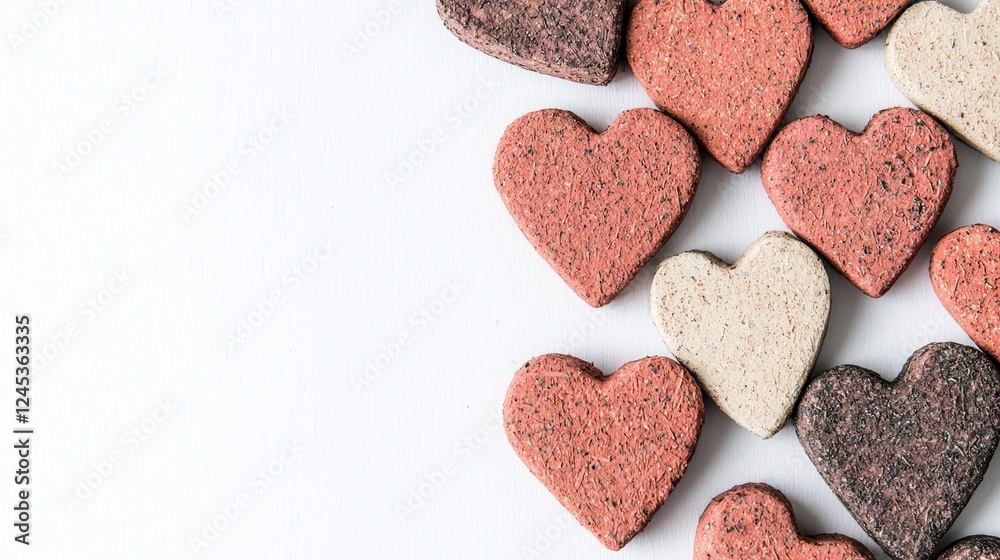 Red Beige Brown Heart Shaped Stones on White Background Red Beige Brown Heart Shaped Stones on White Background