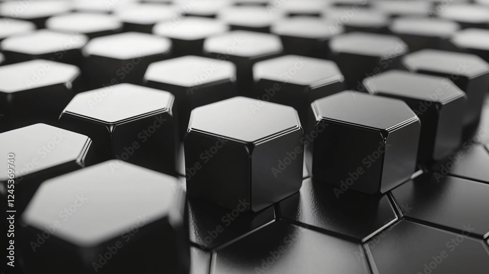 Fototapeta premium Abstract Hexagonal Structure Pattern of Interconnected Metallic Elements for Technological Background.