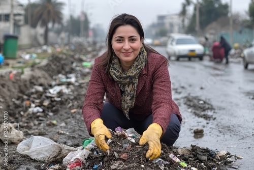 Pakistani Woman Participating in Community Cleanup Activity photo