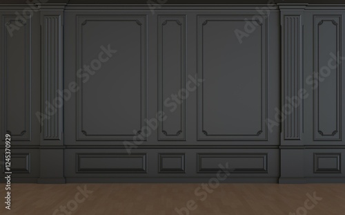 Black Wall panel moulding wooden floor decoration 3d render