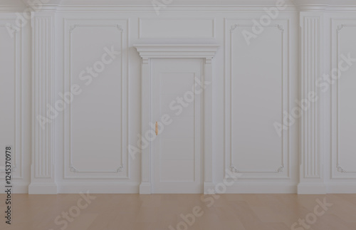 Luxury interior white door on wall panel decoration