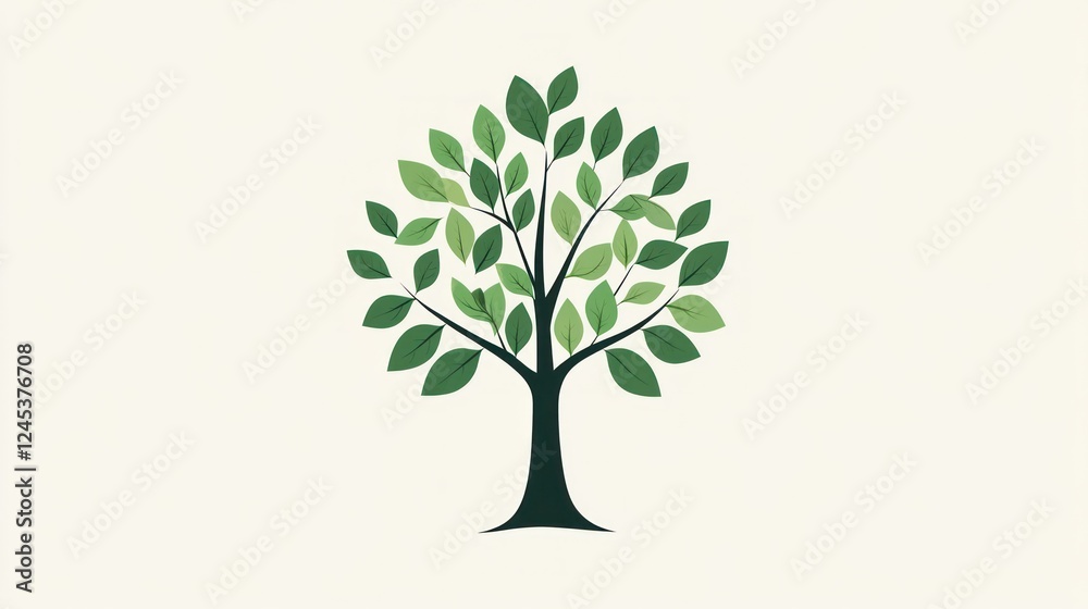 Lush green tree, simple background, nature illustration, eco design Lush green tree, simple background, nature illustration, eco design
