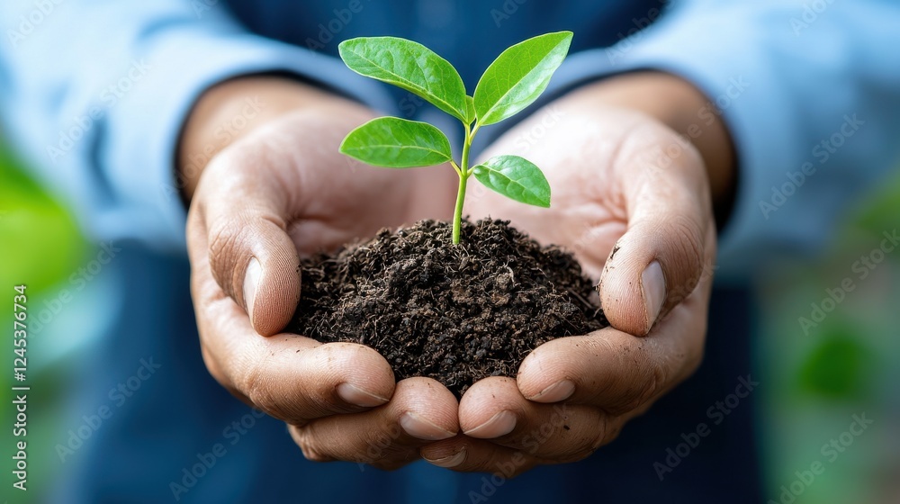 Hands Gently Cradling a Small Green Seedling Representing Personal Renewal Environmental Consciousness and a Hopeful Future The Image Conveys the Importance of Nurturing Nature and Sustainability Hands Gently Cradling a Small Green Seedling Representing Personal Renewal Environmental Consciousness and a Hopeful Future The Image Conveys the Importance of Nurturing Nature and Sustainability
