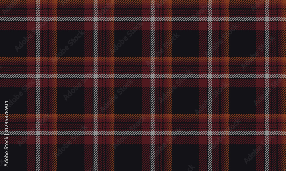 Obraz premium Seamless plaid pattern, black, red, orange, and gray, suitable for designing clothes, skirts, and pants, giving a modern and classic feel.