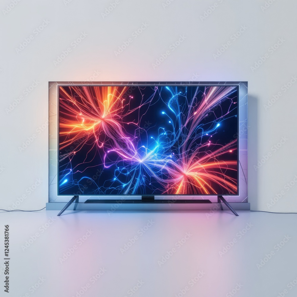 Modern Smart TV with Vibrant Abstract Display Modern Smart TV with Vibrant Abstract Display