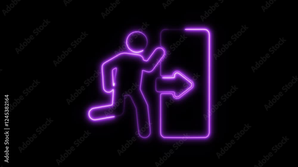 Glowing Neon Exit Icon, Symbol of Departure, Sign Out, and Exit Button, HD Video Motion Graphic Animation on Black Background Glowing Neon Exit Icon, Symbol of Departure, Sign Out, and Exit Button, HD Video Motion Graphic Animation on Black Background