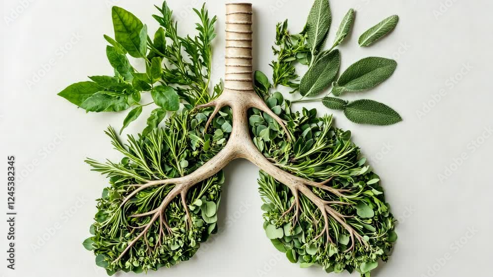 Lungs created from fresh herbs symbolize health and nature's healing power in a creative display