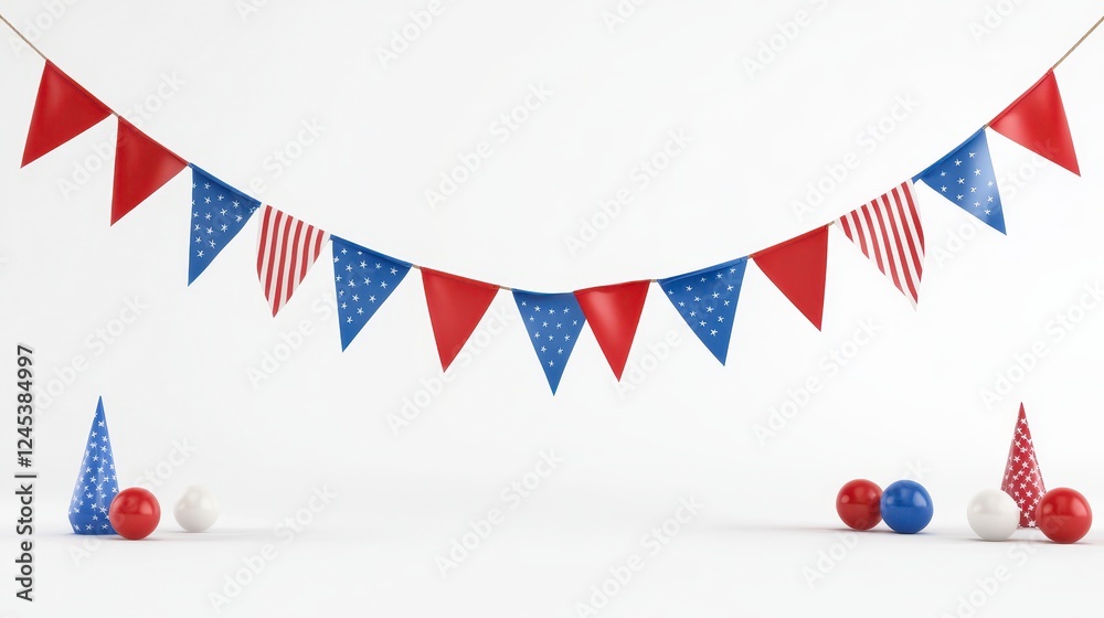 Obraz premium Patriotic Bunting and Balloons on White Background