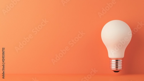 Minimalist white lightbulb floating against a vibrant orange background creating a striking visual contrast and highlighting the simplicity and innovation of the lighting design