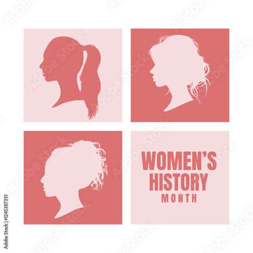 illustration of women side. Women silhouette head isolated. Women's history month banner.
