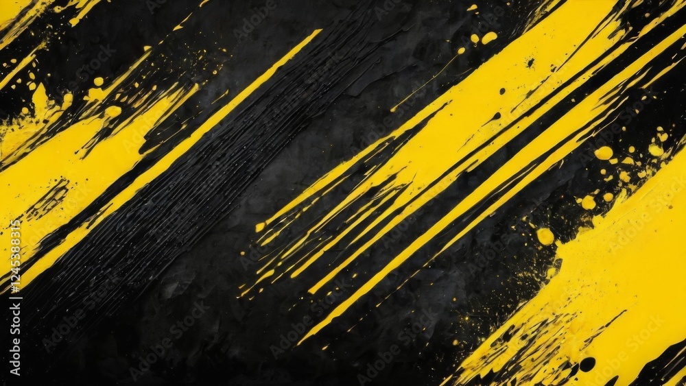 Dynamic Abstract Black and Yellow Background with Grungy Texture and Diagonal Lines, Yellow Paint Splashes for Movement and Depth. Dynamic Abstract Black and Yellow Background with Grungy Texture and Diagonal Lines, Yellow Paint Splashes for Movement and Depth.