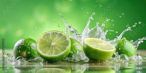 Fresh limes water explosion in a light green background,, refreshing, happy, refreshing,happy,lemon,orange,liquid,water,explosion,food
