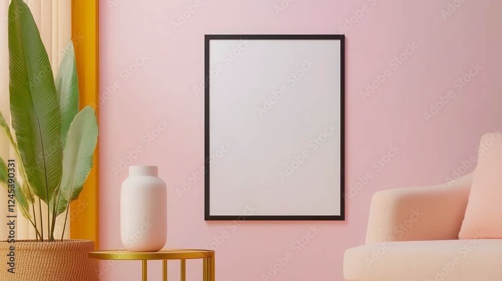 Obraz premium Minimalist Living Room with Blank Frame and Stylish Decor Elements