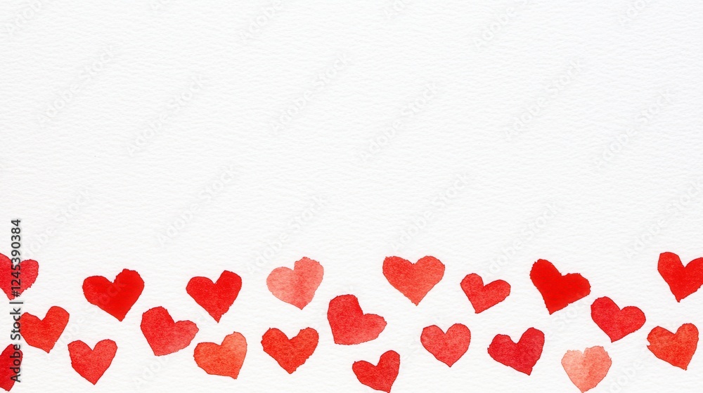 Watercolor Red Hearts on White Background Romantic Design for Valentines Day Card or Social Media Watercolor Red Hearts on White Background Romantic Design for Valentines Day Card or Social Media