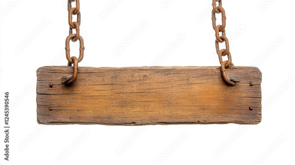 Rustic Wooden Signboard Hanging from Chains with Empty Space Rustic Wooden Signboard Hanging from Chains with Empty Space