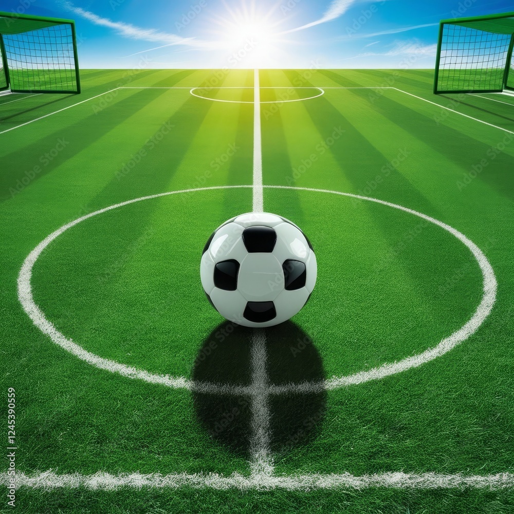 Fototapeta premium Soccer, football, stadium, playground, sports arena, soccer field, football pitch, green grass, sports field, outdoor stadium, soccer game, football match, athletic field, professional stadium, empty 