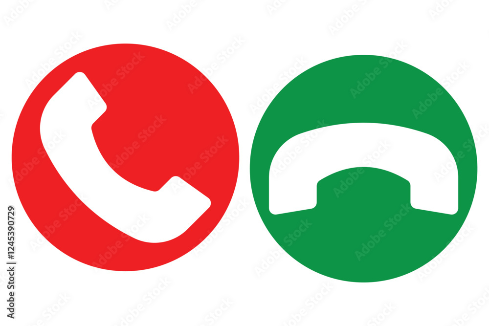 Call icon in phone. Phone call icon accept and decline. Green, red and black icons for end or accept of mobile call. 