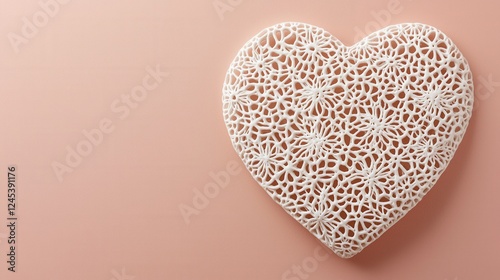 White Lacy Heart On Pale Pink Backgrounds .. Keywords heart, lace, white, pink, background