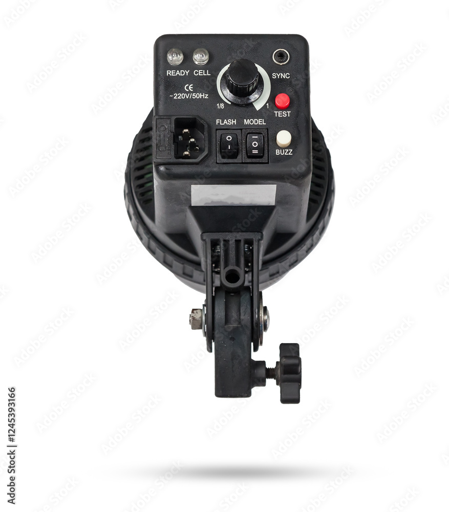 Panel with buttons for setting the flash for photography in the studio on a white isolated background. Panel with buttons for setting the flash for photography in the studio on a white isolated background.