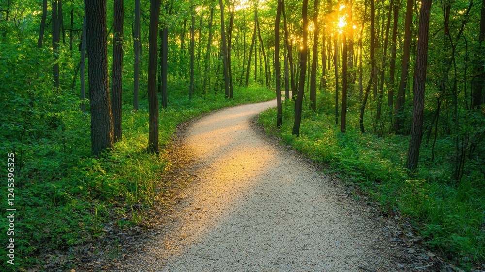 Naklejka premium Peaceful Sunset Forest Path