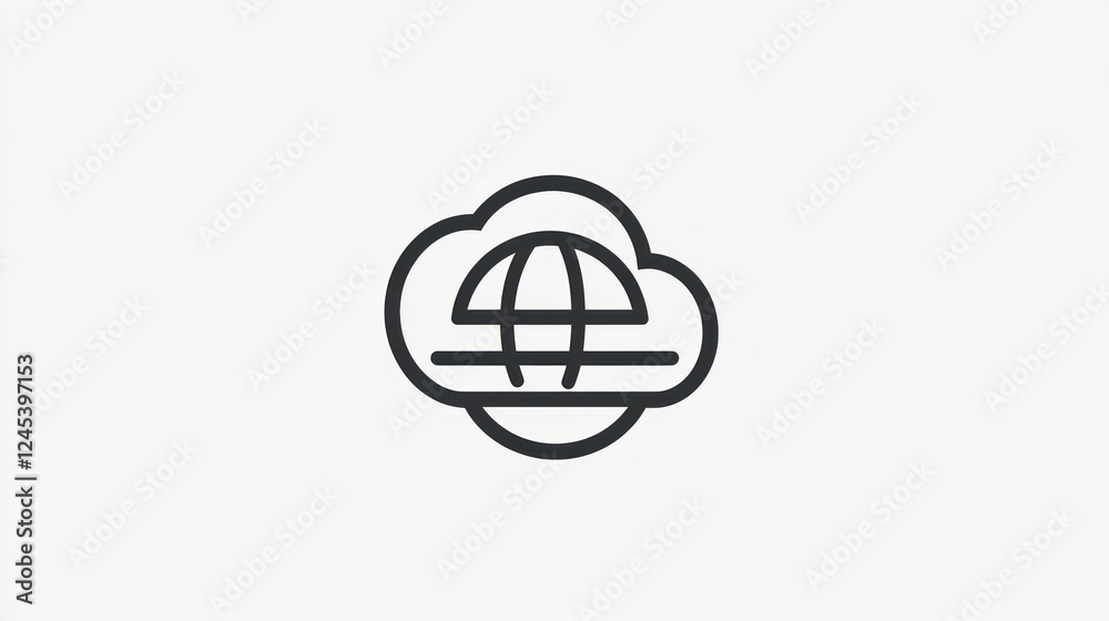 Global Cloud Computing Network Icon: A Simple Line Art Design Global Cloud Computing Network Icon: A Simple Line Art Design