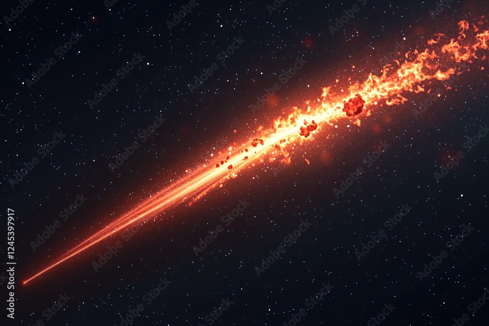 Fototapeta premium Fiery Meteoroid Blazing Across Starry Night Sky Cosmic Fireball Trail