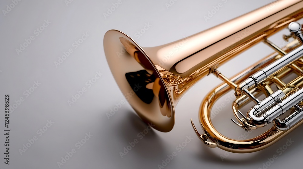 Obraz premium Close-up of a Polished Gold Euphonium, Musical Instrument