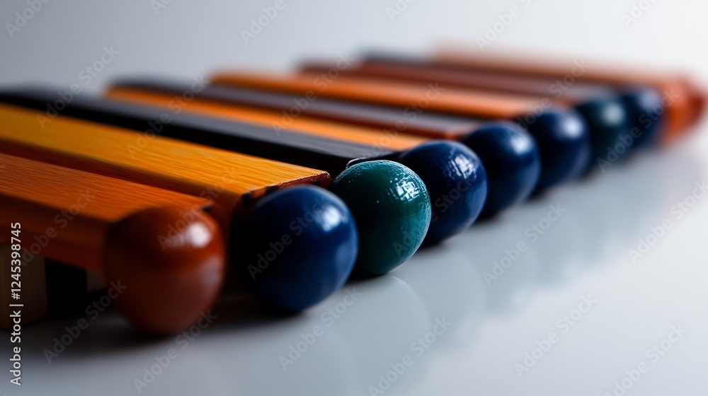 Naklejka premium Colorful Wooden Blocks with Spheres: A Study in Texture and Form