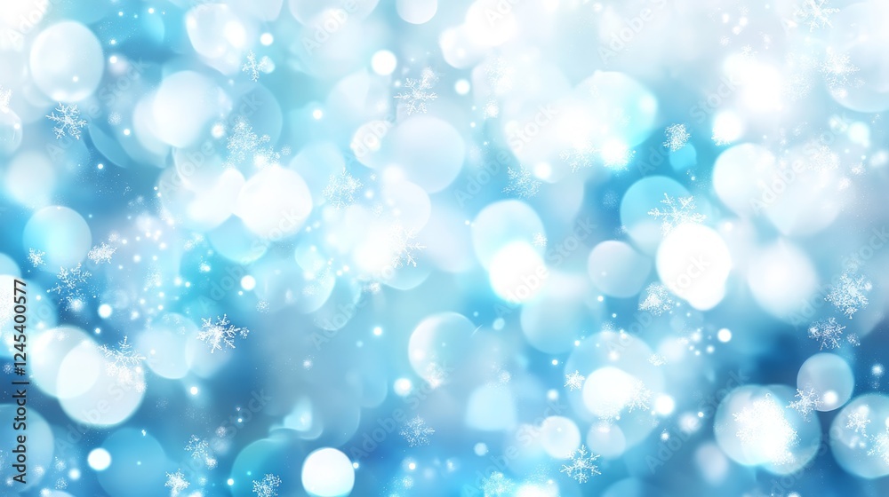 Sparkling blue bokeh with snowflakes Sparkling blue bokeh with snowflakes
