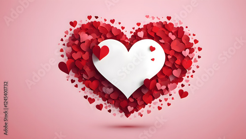 Valentine’s Day Elegant Heart – Red Ribbon Heart Shape on Background Romantic Heart Frame with Floral & Filigree